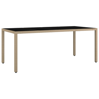 vidaXL Garden Table with Glass Top Beige Poly Rattan&Tempered Glass - 190 x 90 x 75 cm