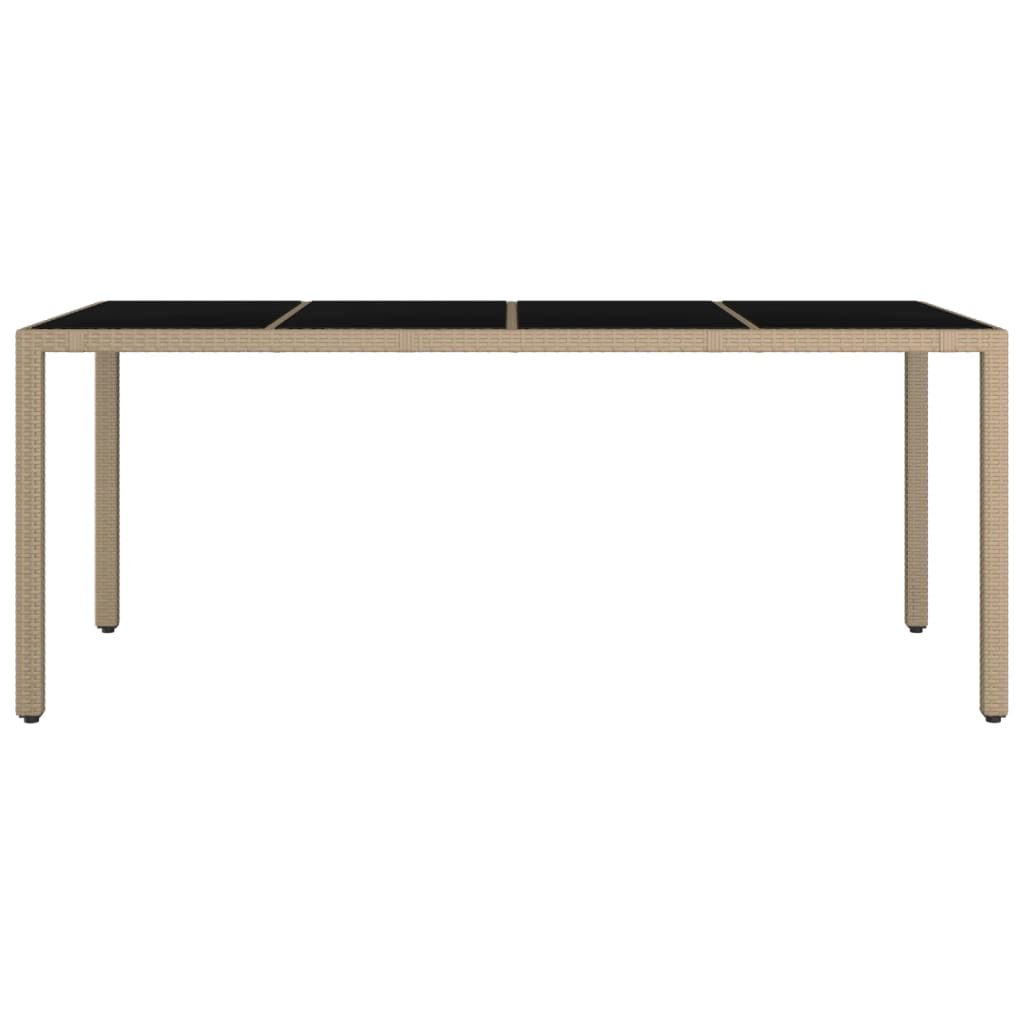 vidaXL Garden Table with Glass Top Beige Poly Rattan&Tempered Glass - 190 x 90 x 75 cm