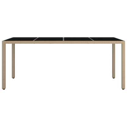 vidaXL Garden Table with Glass Top Beige Poly Rattan&Tempered Glass - 190 x 90 x 75 cm