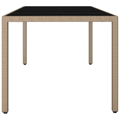 vidaXL Garden Table with Glass Top Beige Poly Rattan&Tempered Glass - 190 x 90 x 75 cm