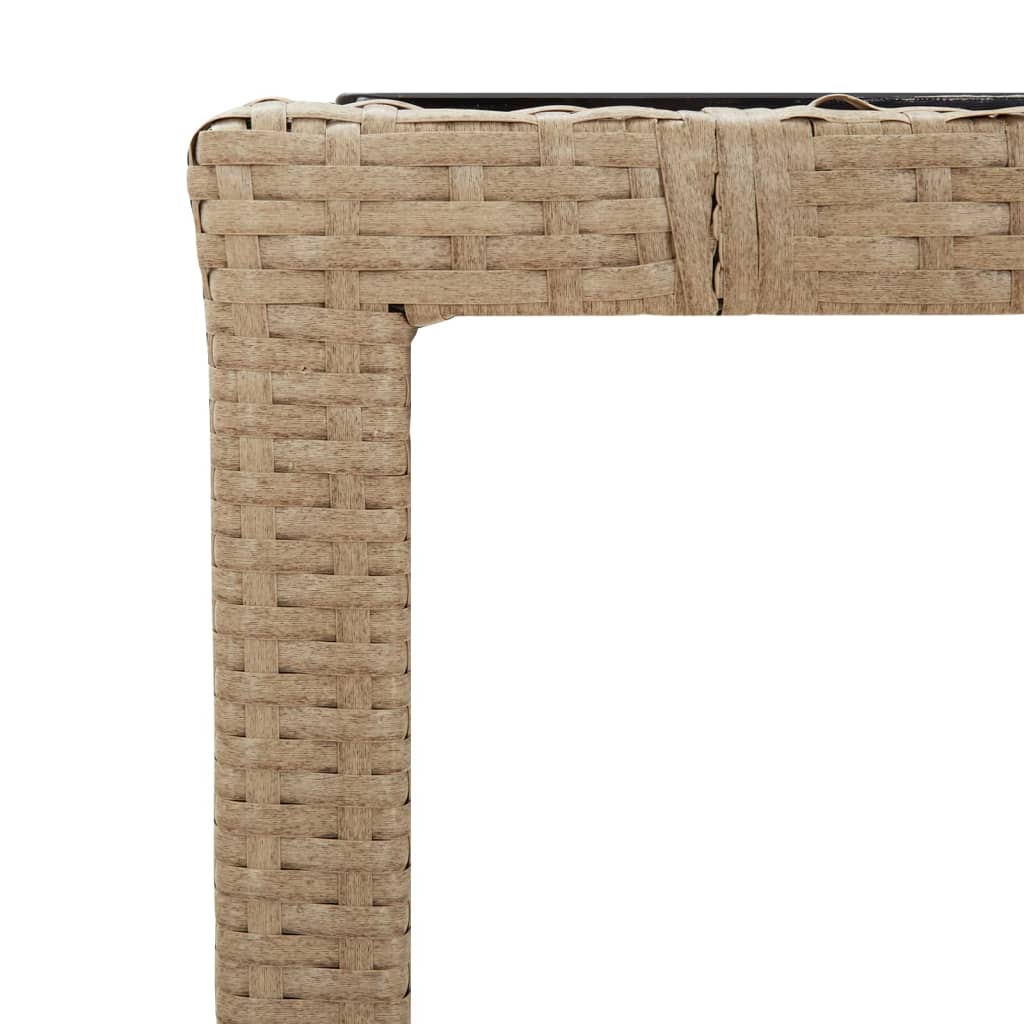 vidaXL Garden Table with Glass Top Beige Poly Rattan&Tempered Glass - 190 x 90 x 75 cm