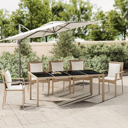 vidaXL Garden Table with Glass Top Beige Poly Rattan&Tempered Glass - 190 x 90 x 75 cm