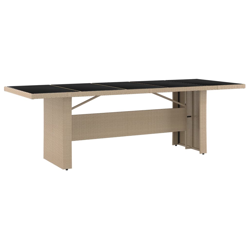 vidaXL Garden Table with Glass Top Beige Poly Rattan&Tempered Glass - 240 x 90 x 75 cm
