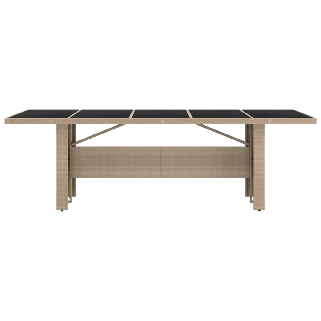 vidaXL Garden Table with Glass Top Beige Poly Rattan&Tempered Glass - 240 x 90 x 75 cm