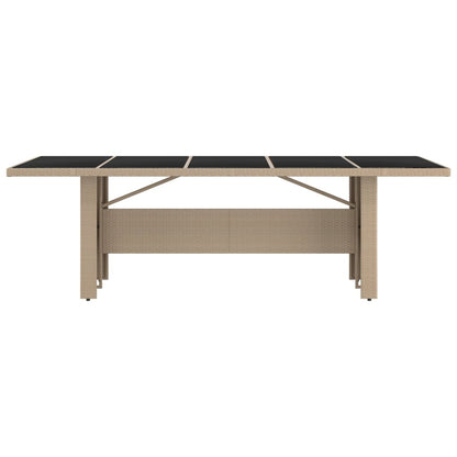 vidaXL Garden Table with Glass Top Beige Poly Rattan&Tempered Glass - 240 x 90 x 75 cm