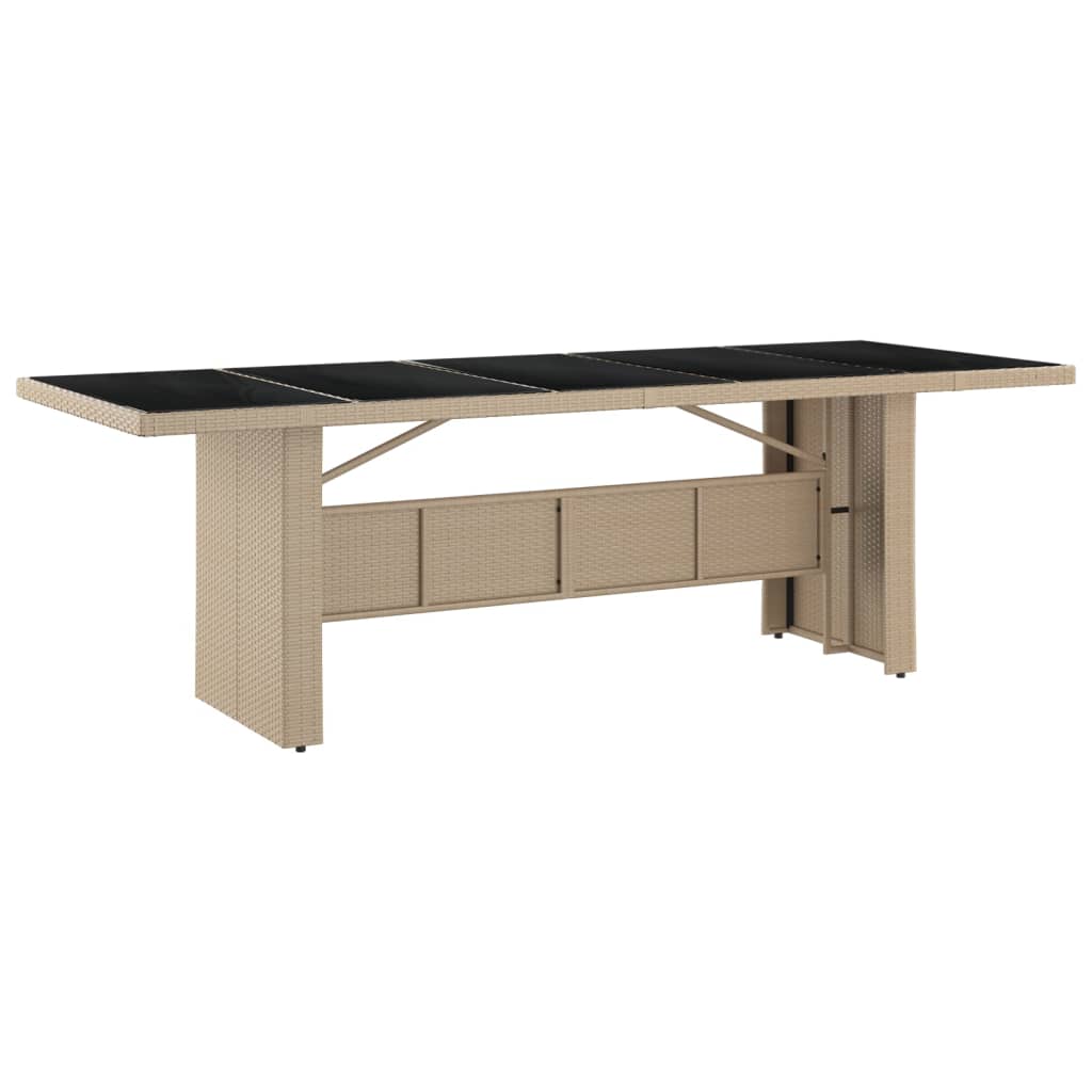 vidaXL Garden Table with Glass Top Beige Poly Rattan&Tempered Glass - 240 x 90 x 75 cm