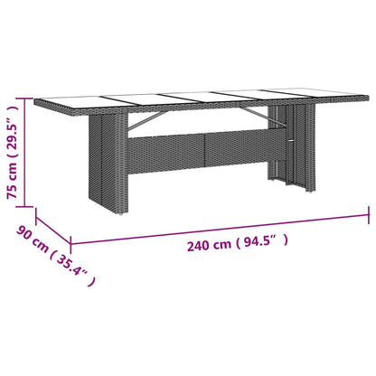 vidaXL Garden Table with Glass Top Beige Poly Rattan&Tempered Glass - 240 x 90 x 75 cm
