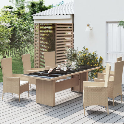 vidaXL Garden Table with Glass Top Beige Poly Rattan&Tempered Glass - 240 x 90 x 75 cm