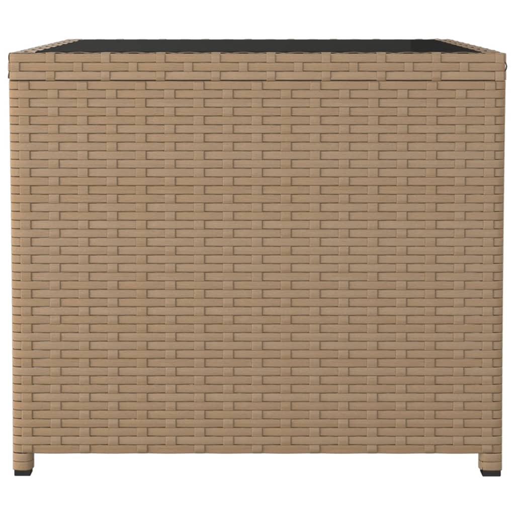 vidaXL Tea Table with Glass Top Beige Poly Rattan&Tempered Glass