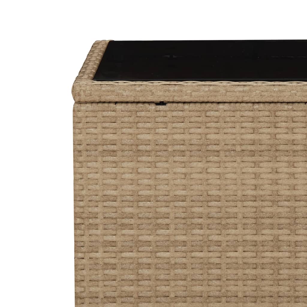 vidaXL Tea Table with Glass Top Beige Poly Rattan&Tempered Glass