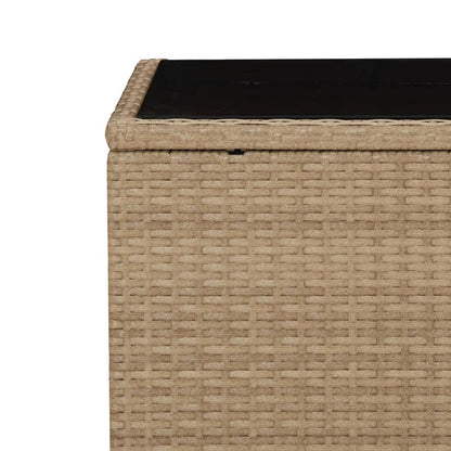 vidaXL Tea Table with Glass Top Beige Poly Rattan&Tempered Glass