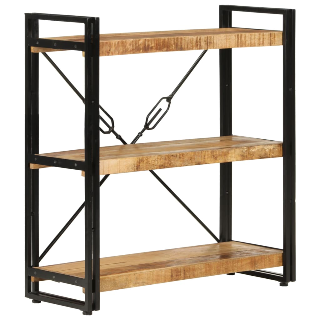 vidaXL 3-Tier Bookcase 77x30x80 cm Solid Wood Mango and Iron - Brown