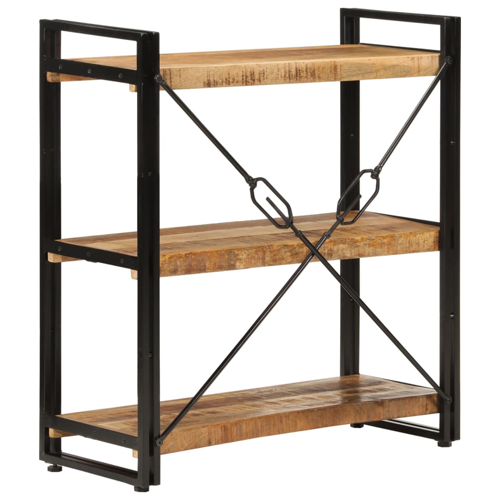 vidaXL 3-Tier Bookcase 77x30x80 cm Solid Wood Mango and Iron - Brown