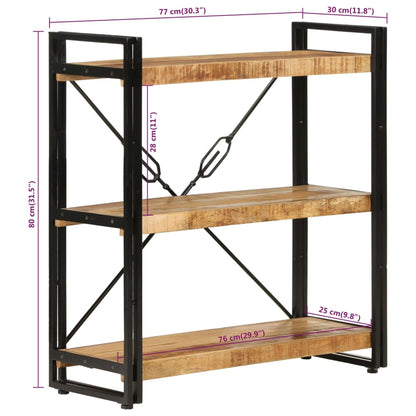 vidaXL 3-Tier Bookcase 77x30x80 cm Solid Wood Mango and Iron - Brown