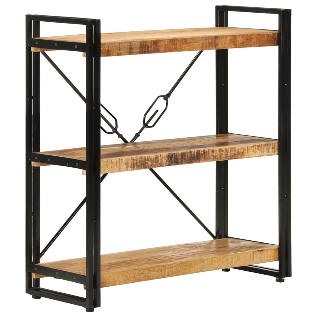 vidaXL 3-Tier Bookcase 77x30x80 cm Solid Wood Mango and Iron - Brown