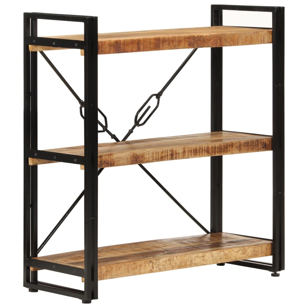 vidaXL 3-Tier Bookcase 77x30x80 cm Solid Wood Mango and Iron - Brown