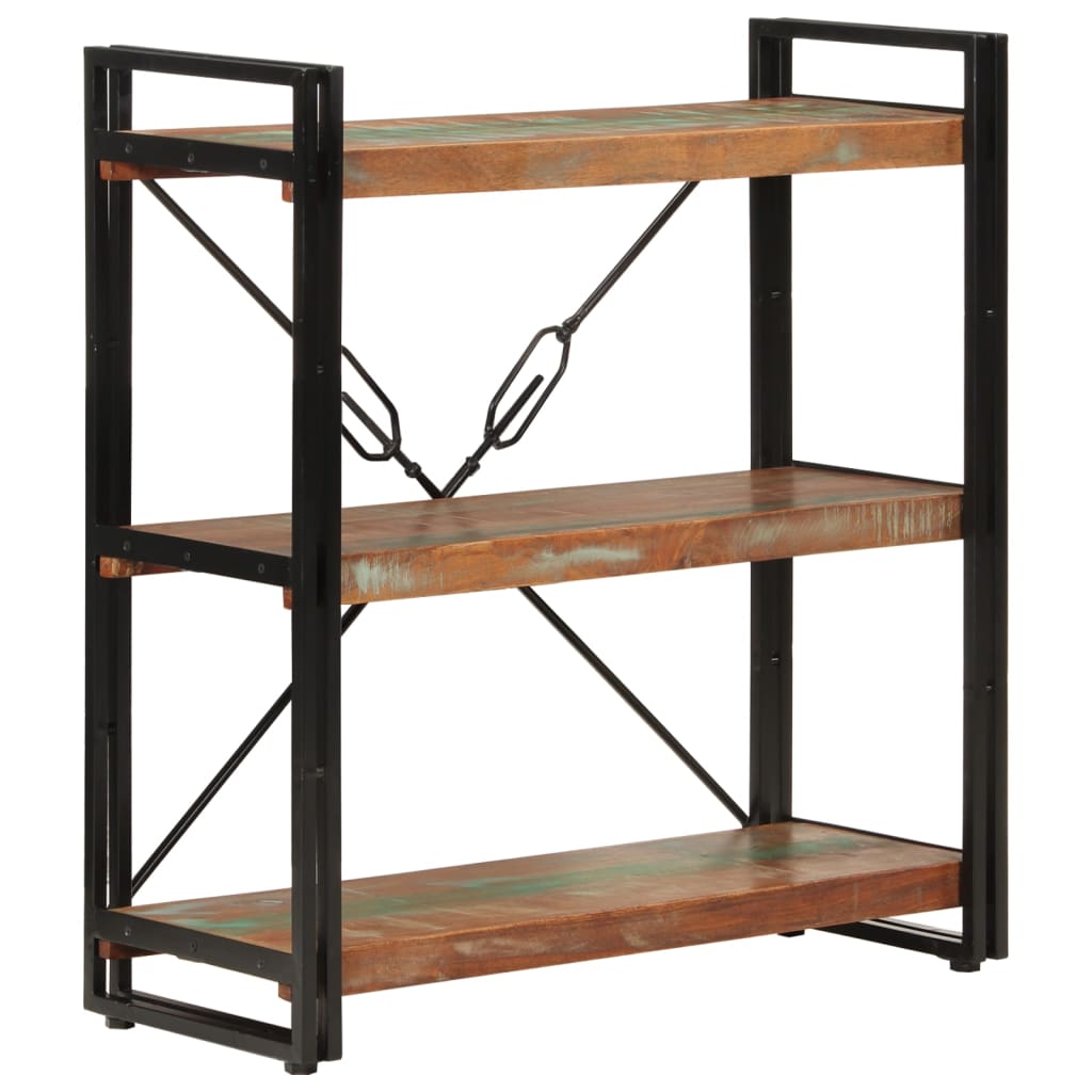 vidaXL 3-Tier Bookcase 77x30x80 cm Solid Wood Reclaimed and Iron - Multicolour
