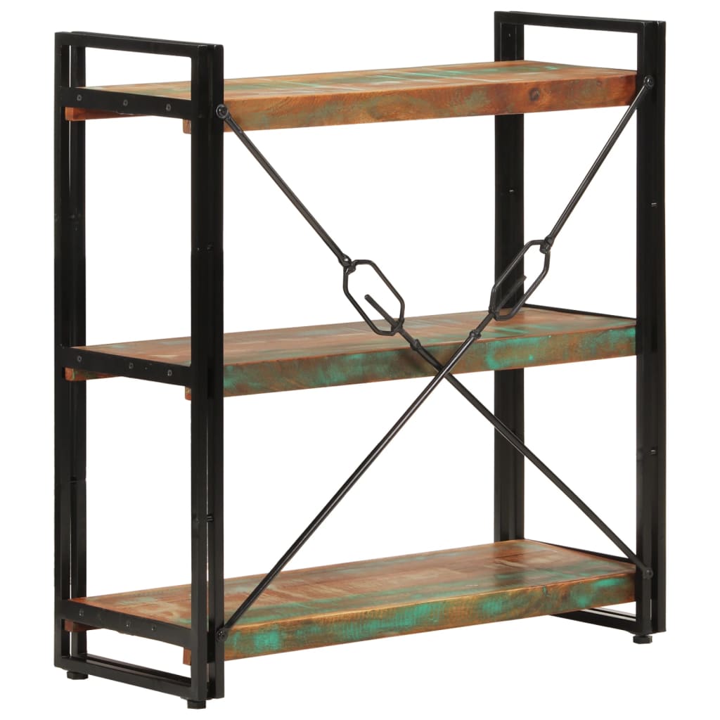vidaXL 3-Tier Bookcase 77x30x80 cm Solid Wood Reclaimed and Iron - Multicolour