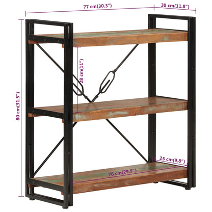 vidaXL 3-Tier Bookcase 77x30x80 cm Solid Wood Reclaimed and Iron - Multicolour