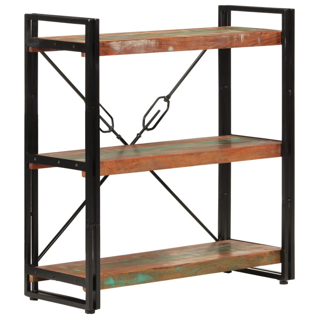 vidaXL 3-Tier Bookcase 77x30x80 cm Solid Wood Reclaimed and Iron - Multicolour