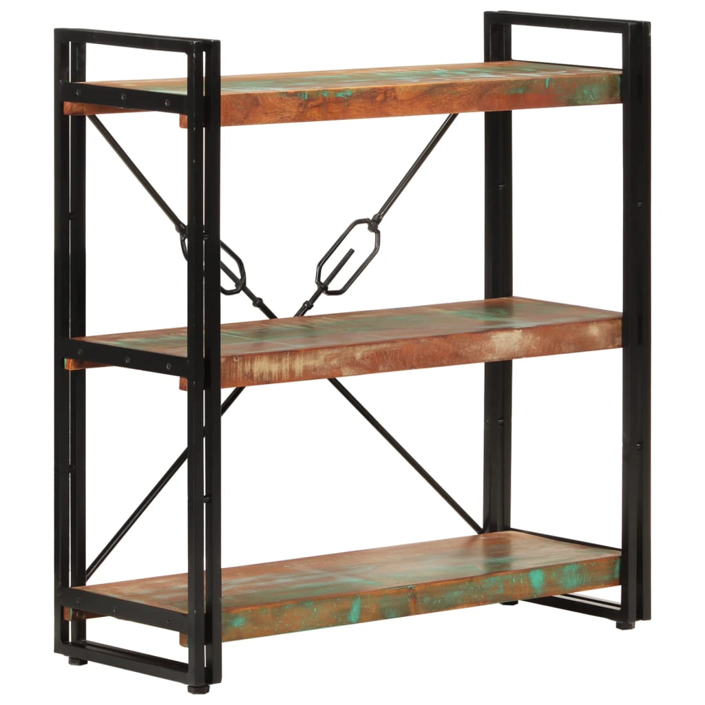 vidaXL 3-Tier Bookcase 77x30x80 cm Solid Wood Reclaimed and Iron - Multicolour