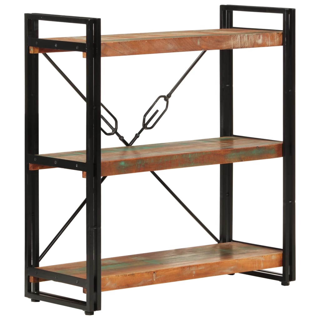 vidaXL 3-Tier Bookcase 77x30x80 cm Solid Wood Reclaimed and Iron - Multicolour
