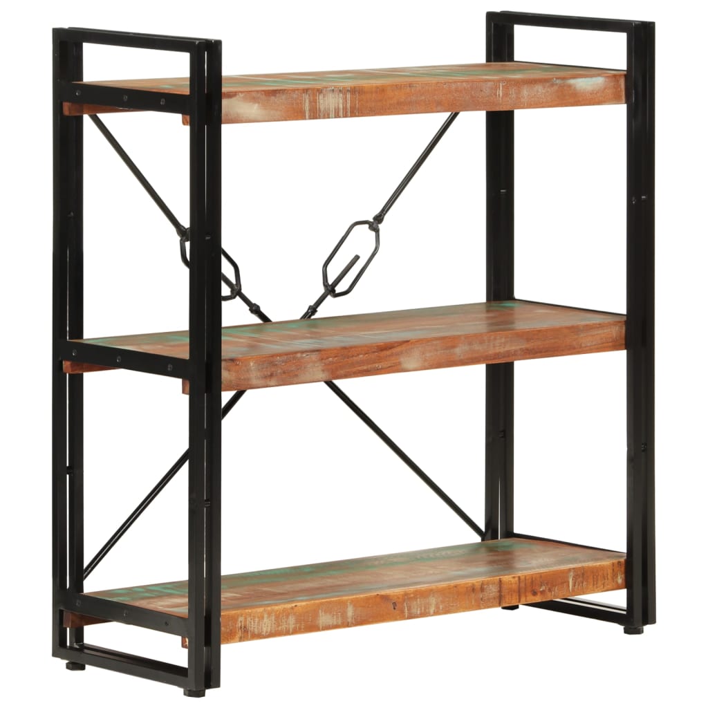 vidaXL 3-Tier Bookcase 77x30x80 cm Solid Wood Reclaimed and Iron - Multicolour