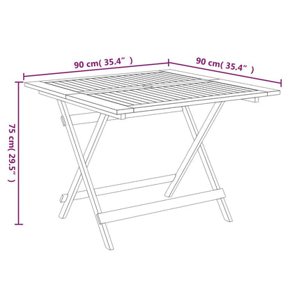 vidaXL Folding Garden Table 90x90x75 cm Solid Wood Acacia - Brown