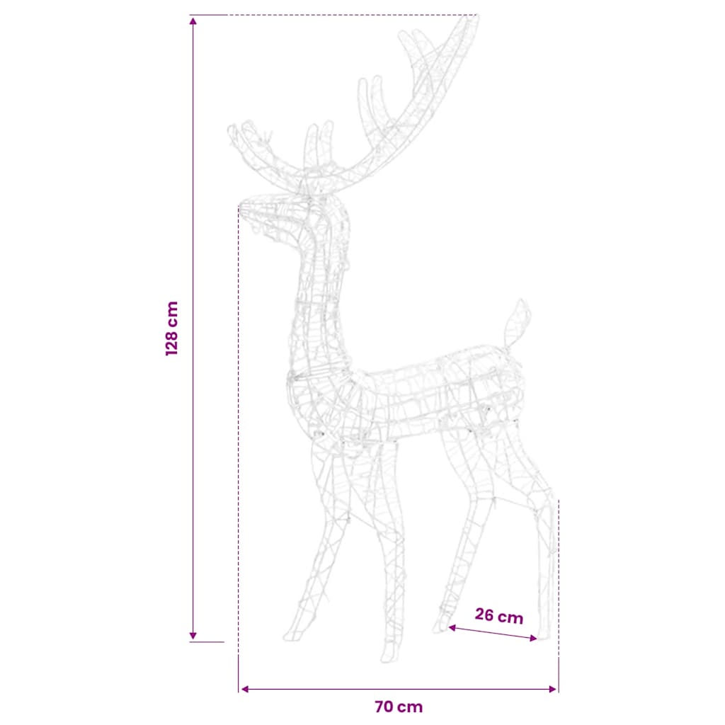 vidaXL Acrylic Reindeer Christmas Decorations 3 pcs 128 cm Warm White - 70 x 26 x 128 cm