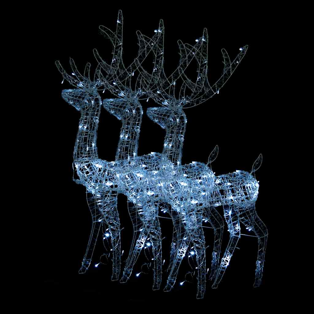 vidaXL Acrylic Reindeer Christmas Decorations 3 pcs 128 cm Cold White - 70 x 26 x 128 cm