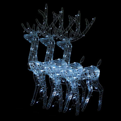 vidaXL Acrylic Reindeer Christmas Decorations 3 pcs 128 cm Cold White - 70 x 26 x 128 cm