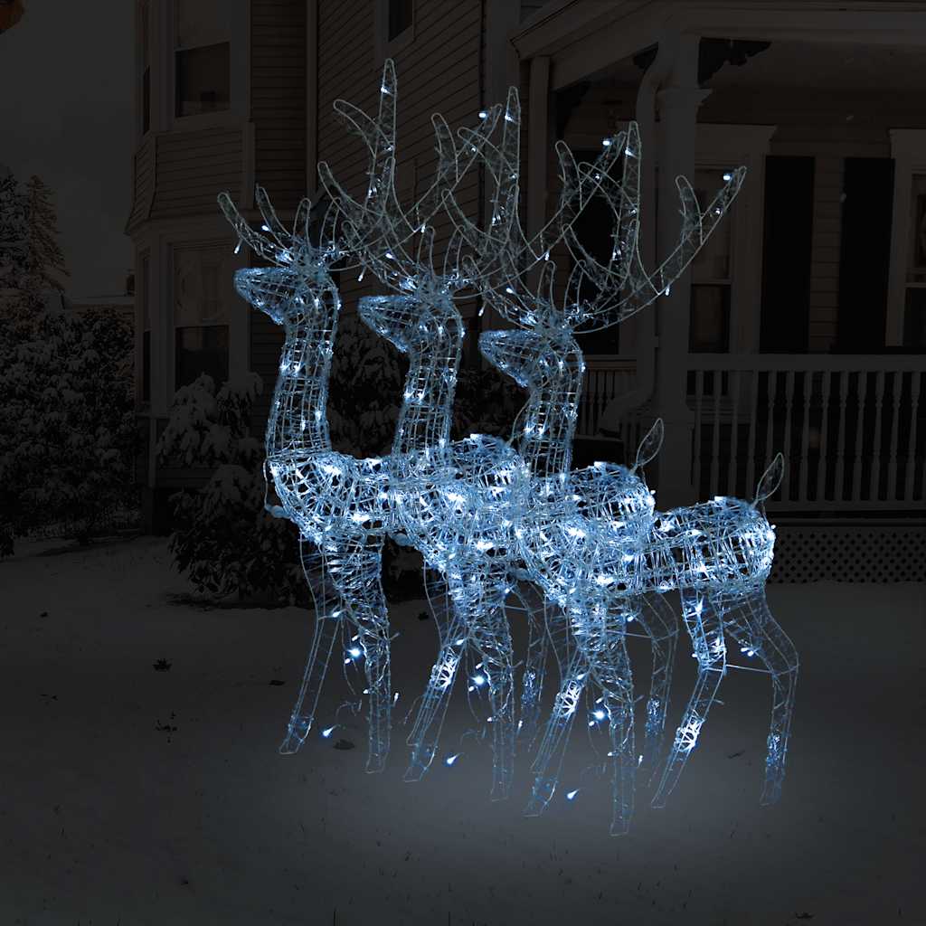 vidaXL Acrylic Reindeer Christmas Decorations 3 pcs 128 cm Cold White - 70 x 26 x 128 cm