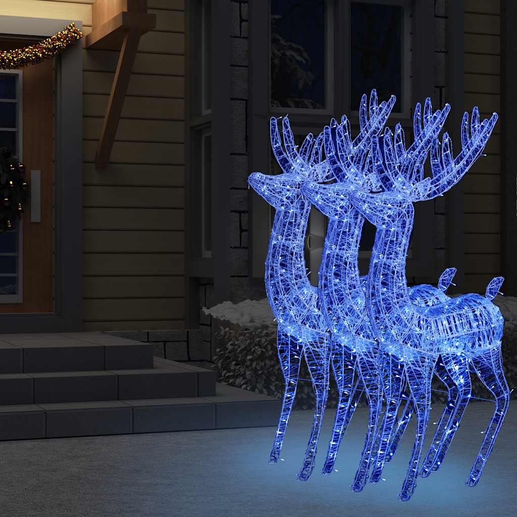 vidaXL XXL Acrylic Christmas Reindeers 250 LED 3 pcs 180 cm Blue - White - 96 x 40 x 180 cm