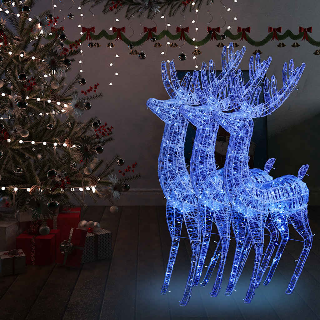 vidaXL XXL Acrylic Christmas Reindeers 250 LED 3 pcs 180 cm Blue - White - 96 x 40 x 180 cm