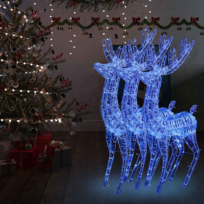 vidaXL XXL Acrylic Christmas Reindeers 250 LED 3 pcs 180 cm Blue - White - 96 x 40 x 180 cm