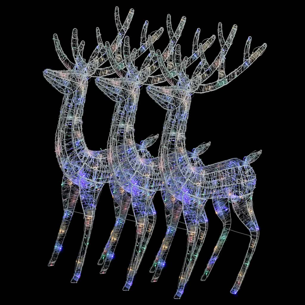 vidaXL XXL Acrylic Christmas Reindeers 250 LED 3 pcs 180 cm Multicolour - 96 x 40 x 180 cm