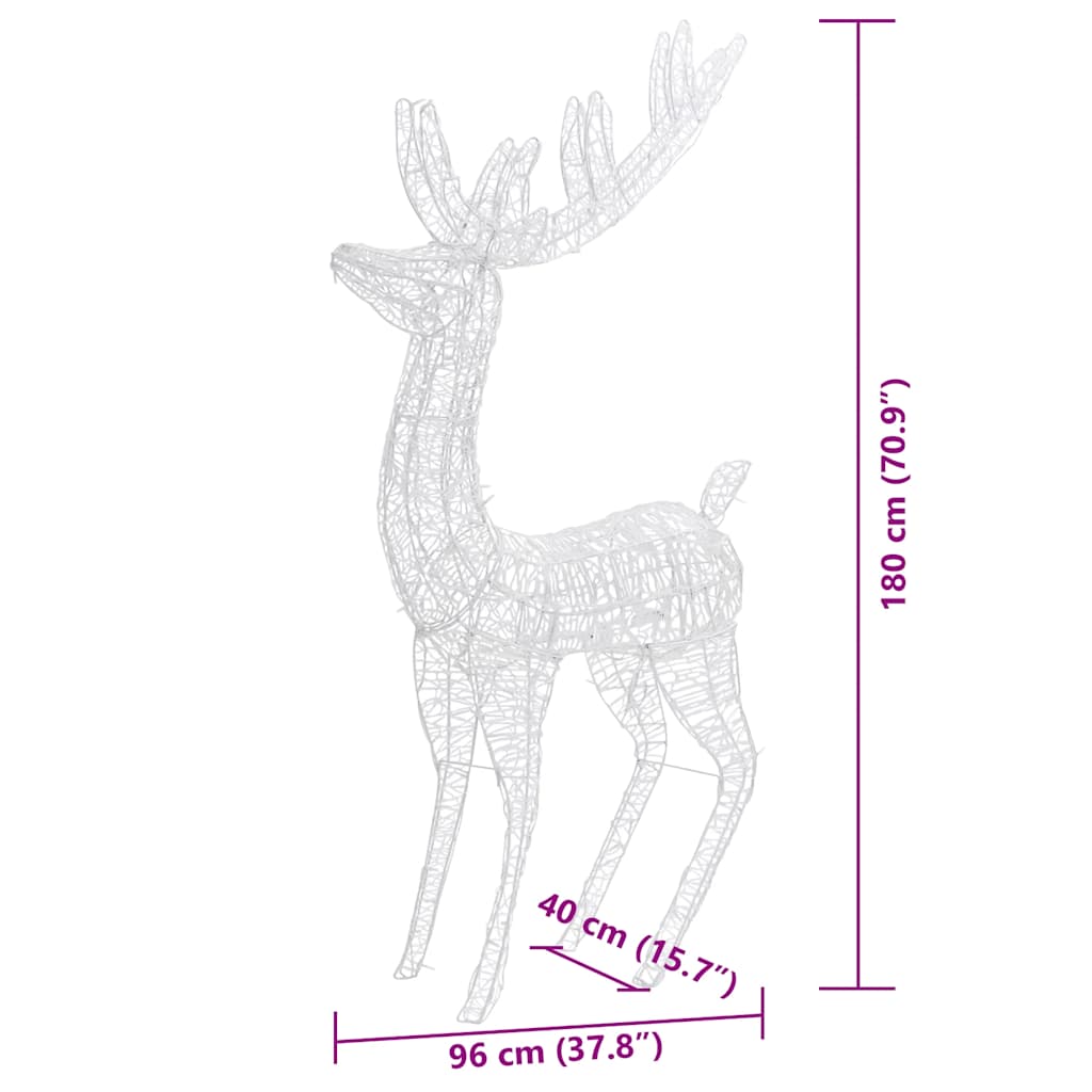 vidaXL XXL Acrylic Christmas Reindeers 250 LED 3 pcs 180 cm Multicolour - 96 x 40 x 180 cm