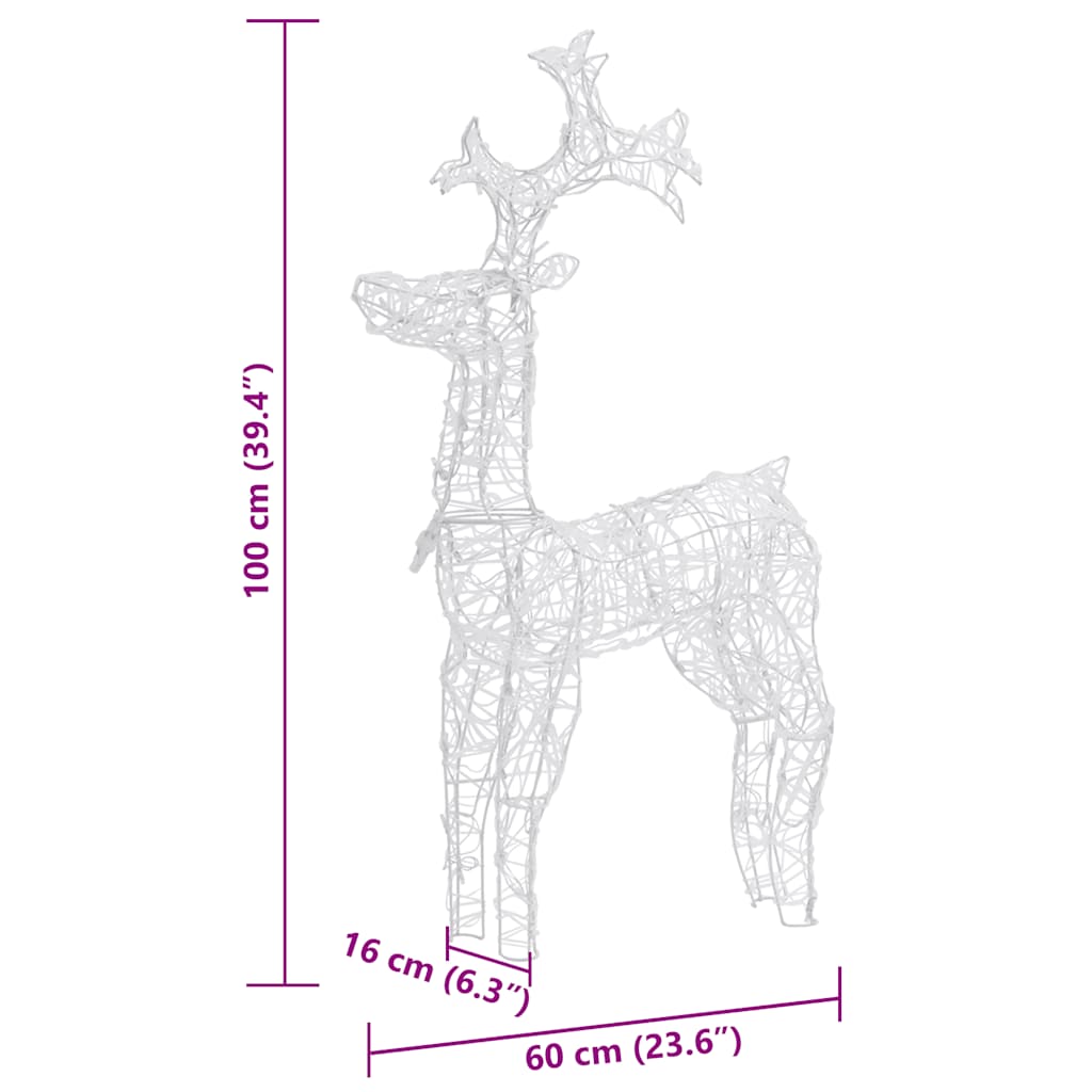 vidaXL Reindeer Christmas Decorations 3 pcs 60x16x100 cm Acrylic - warm white