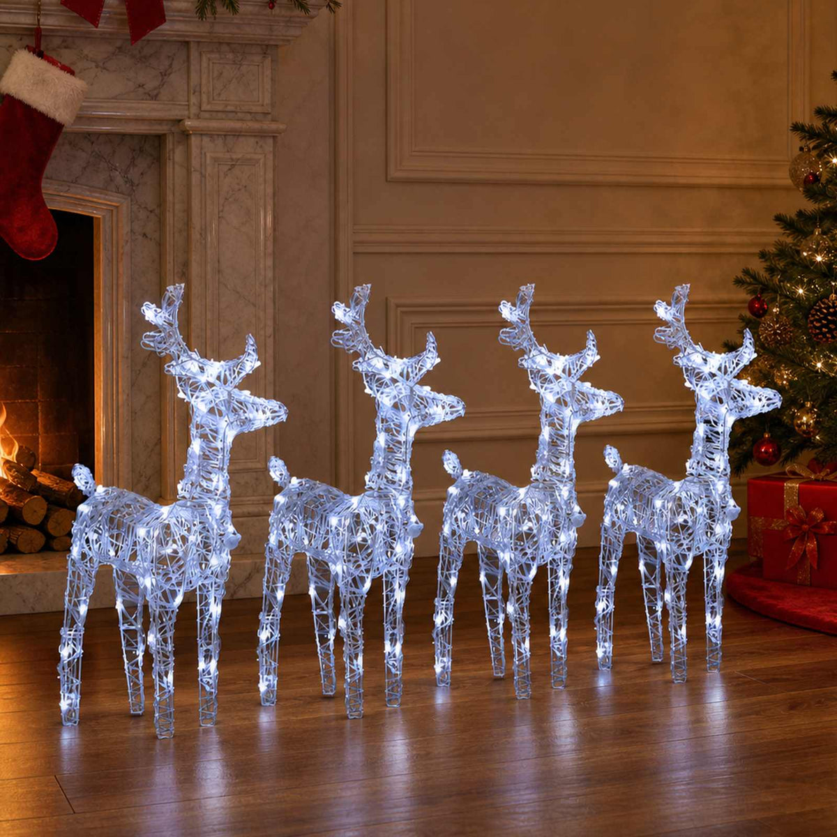 vidaXL Christmas Reindeers 4 pcs Cold White 160 LEDs Acrylic - Cool White - 43 x 11 x 55 cm