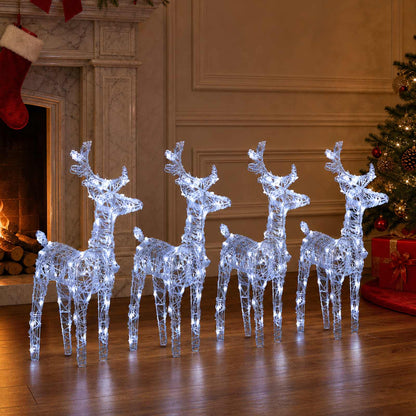 vidaXL Christmas Reindeers 4 pcs Cold White 160 LEDs Acrylic - Cool White - 43 x 11 x 55 cm