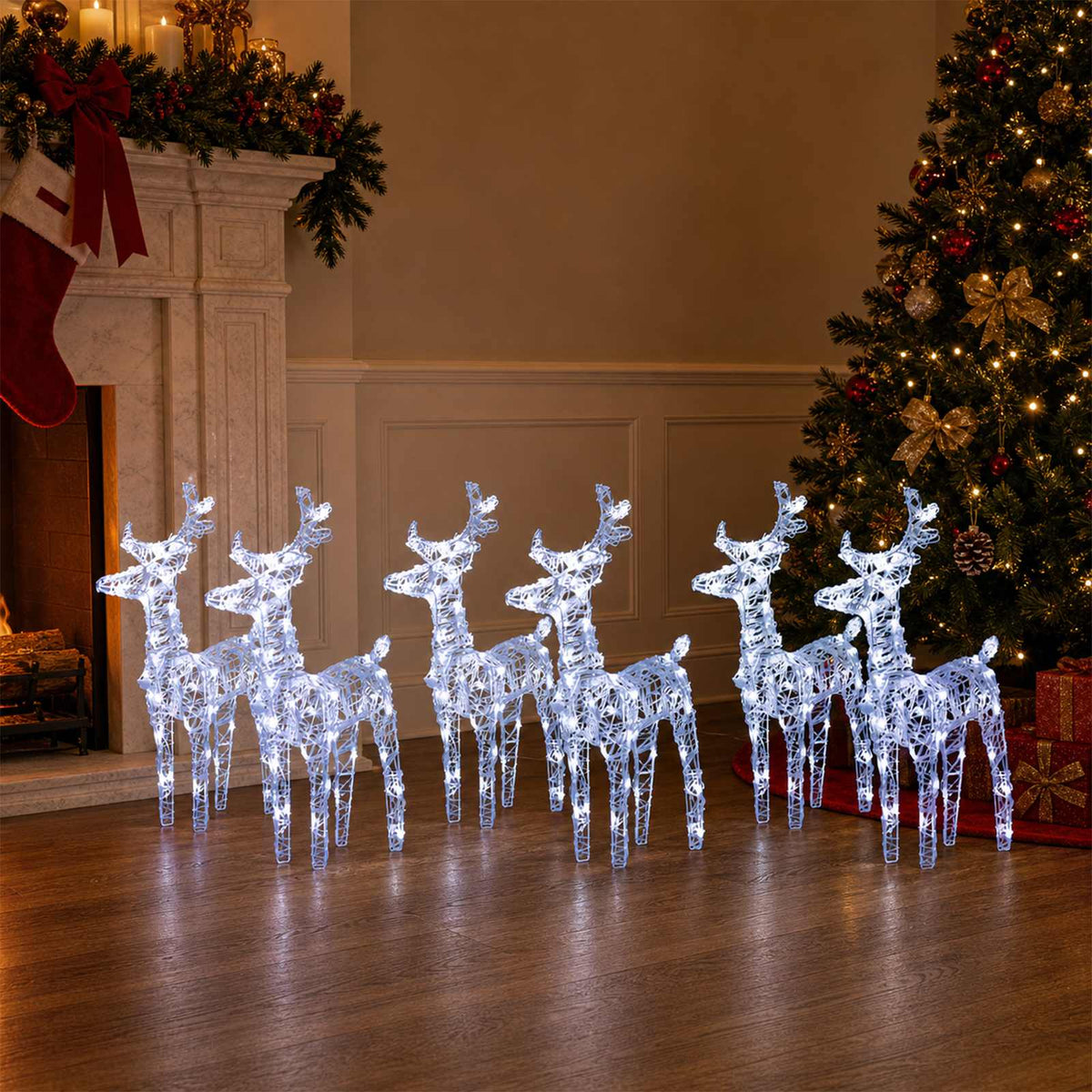 vidaXL Christmas Reindeers 6 pcs Cold White 240 LEDs Acrylic - Cool White - 43 x 11 x 55 cm