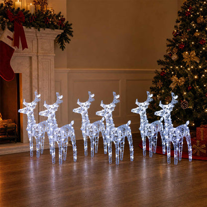 vidaXL Christmas Reindeers 6 pcs Cold White 240 LEDs Acrylic - Cool White - 43 x 11 x 55 cm