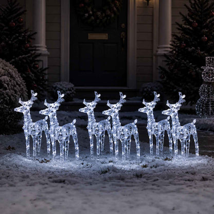 vidaXL Christmas Reindeers 6 pcs Cold White 240 LEDs Acrylic - Cool White - 43 x 11 x 55 cm