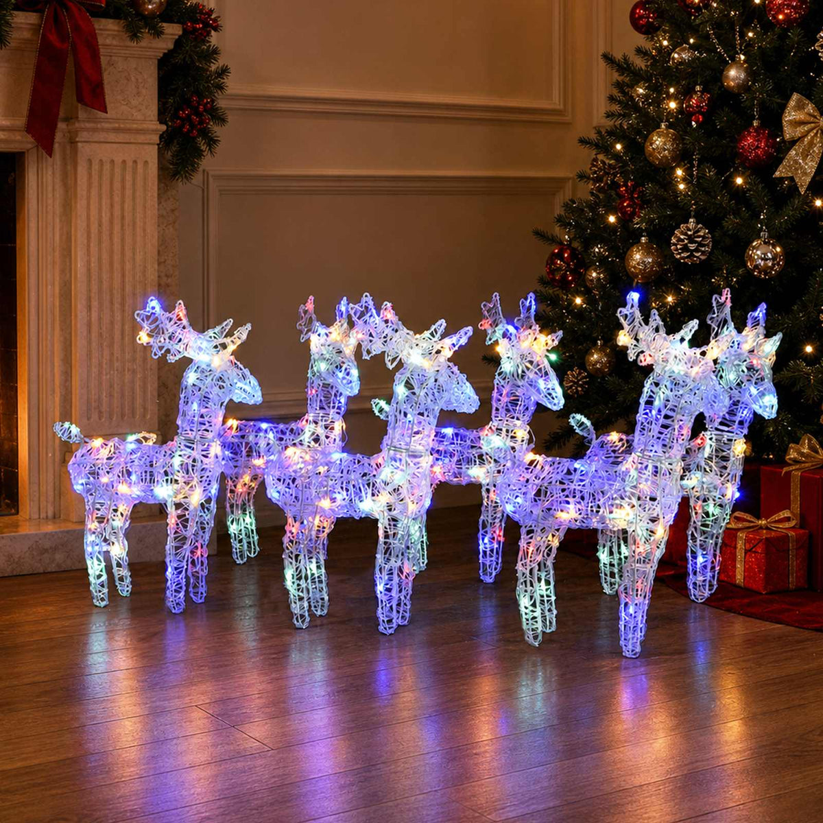 vidaXL Christmas Reindeers 6 pcs Multicolour 240 LEDs Acrylic - 43 x 11 x 55 cm
