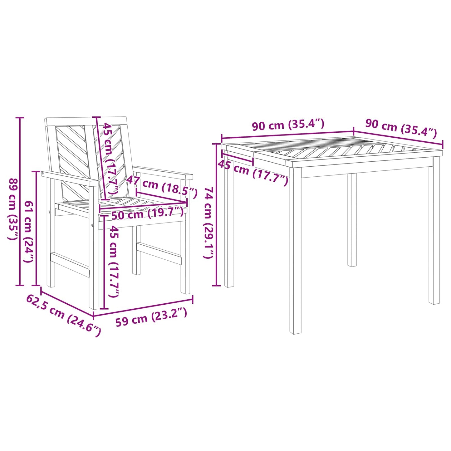 vidaXL Garden Dining Set 5 pcs Brown Solid Acacia Wood - 90 x 90 x 74 cm