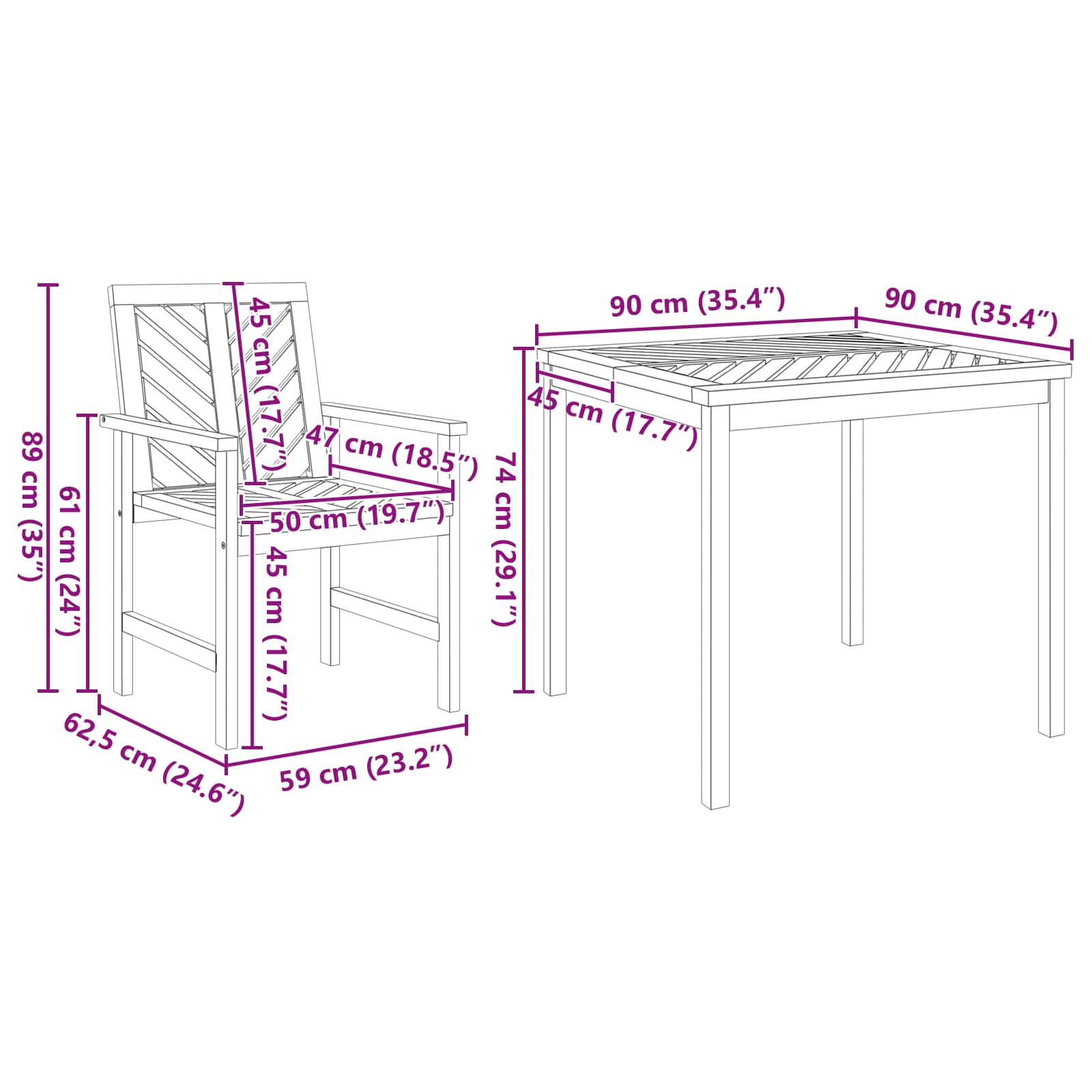 vidaXL Garden Dining Set 5 pcs Brown Solid Acacia Wood - 90 x 90 x 74 cm