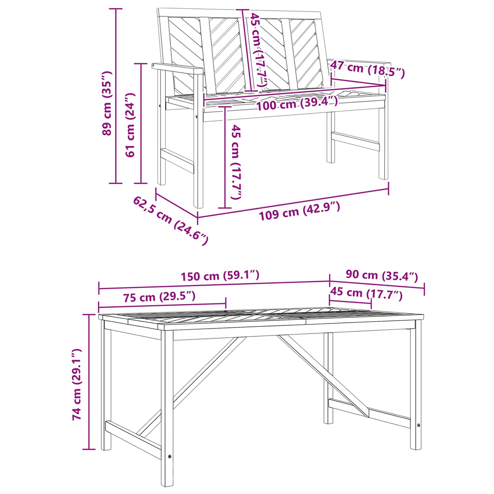 vidaXL Garden Dining Set 3 pcs Brown Solid Acacia Wood - 150 x 90 x 74 cm