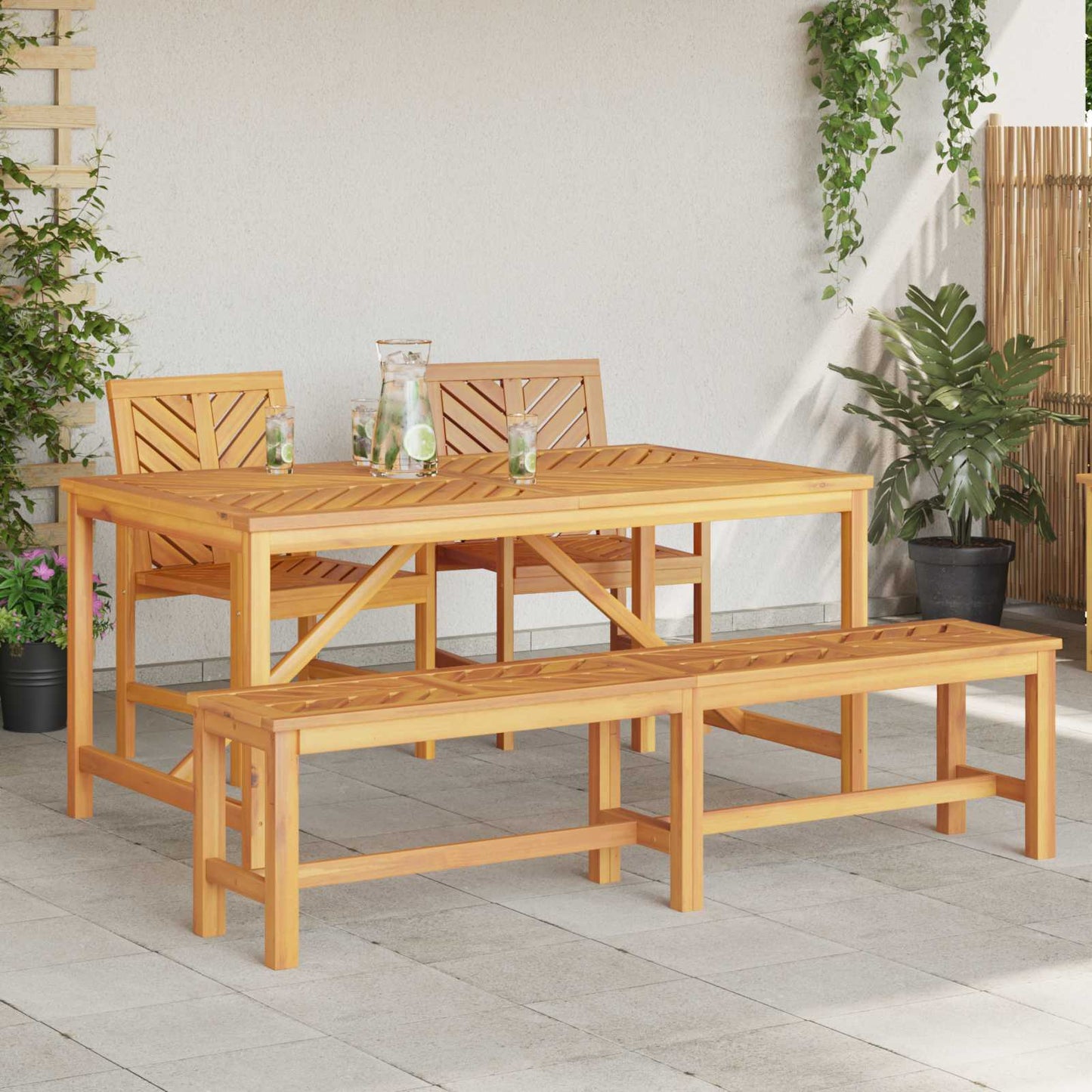 vidaXL Garden Dining Set 4 pcs Brown Solid Acacia Wood - 150 x 90 x 74 cm - 23579