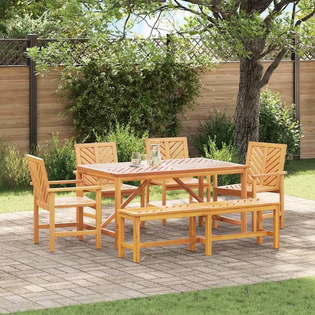 vidaXL Garden Dining Set 6 pcs Brown Solid Acacia Wood - 150 x 90 x 74 cm - 23587