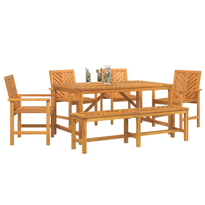 vidaXL Garden Dining Set 6 pcs Brown Solid Acacia Wood - 150 x 90 x 74 cm - 23587